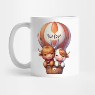 Valentine Highland Cow Couple On Hot Air Balloon Mug